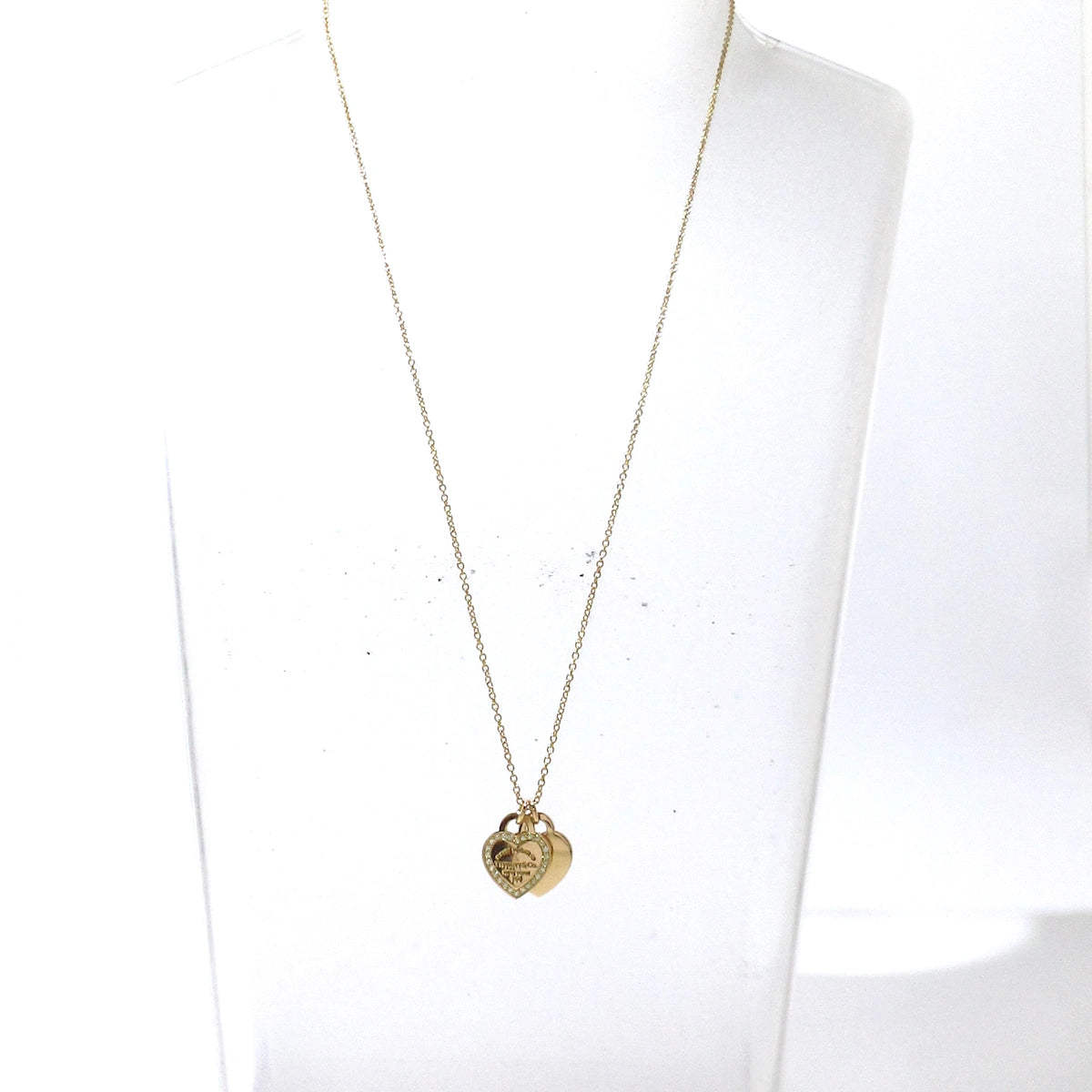 Collar de oro rosa de 18 quilates con diamantes y doble corazón USADO