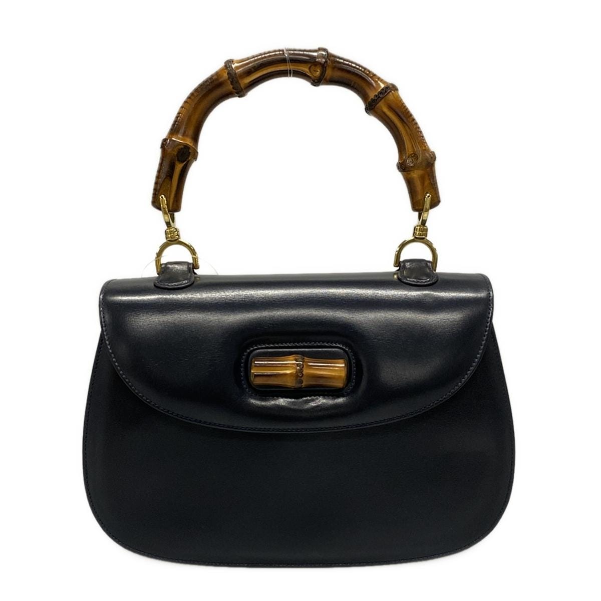 GUCCI - Bolso de mano de madera y piel marrón azul marino con bambú