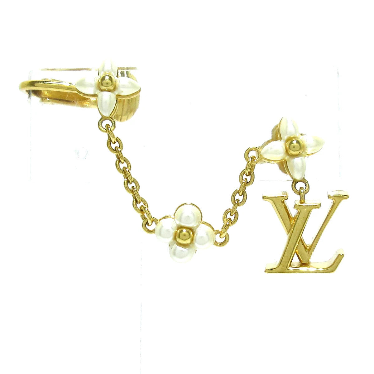 PRE-OWNED LV Floragram Gold White Metal Ear Cuff