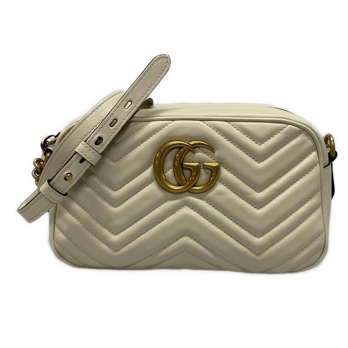 PRE-OWNED GG Marmont Small Quilting Cream Leather Crossbody Bag