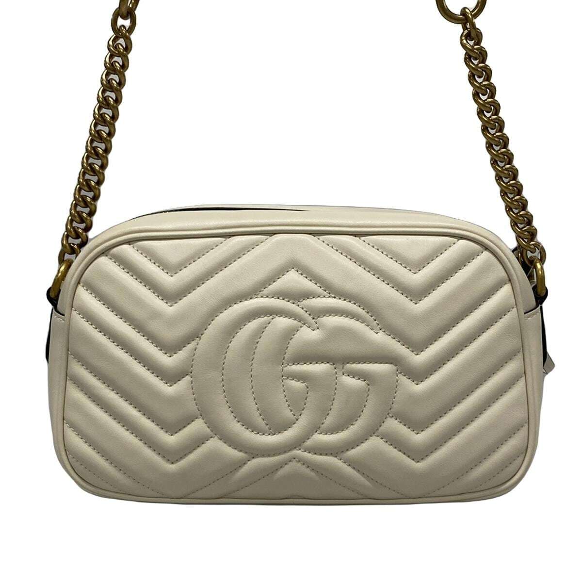 PRE-OWNED GG Marmont Small Quilting Cream Leather Crossbody Bag