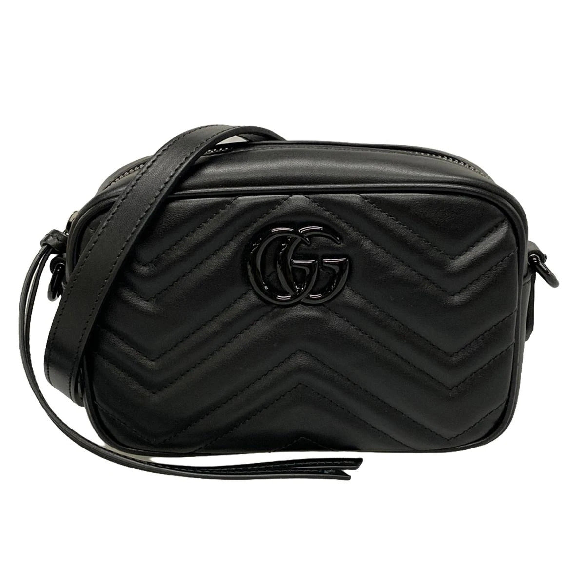 PRE-OWNED GG Marmont Mini Black Leather Crossbody Bag