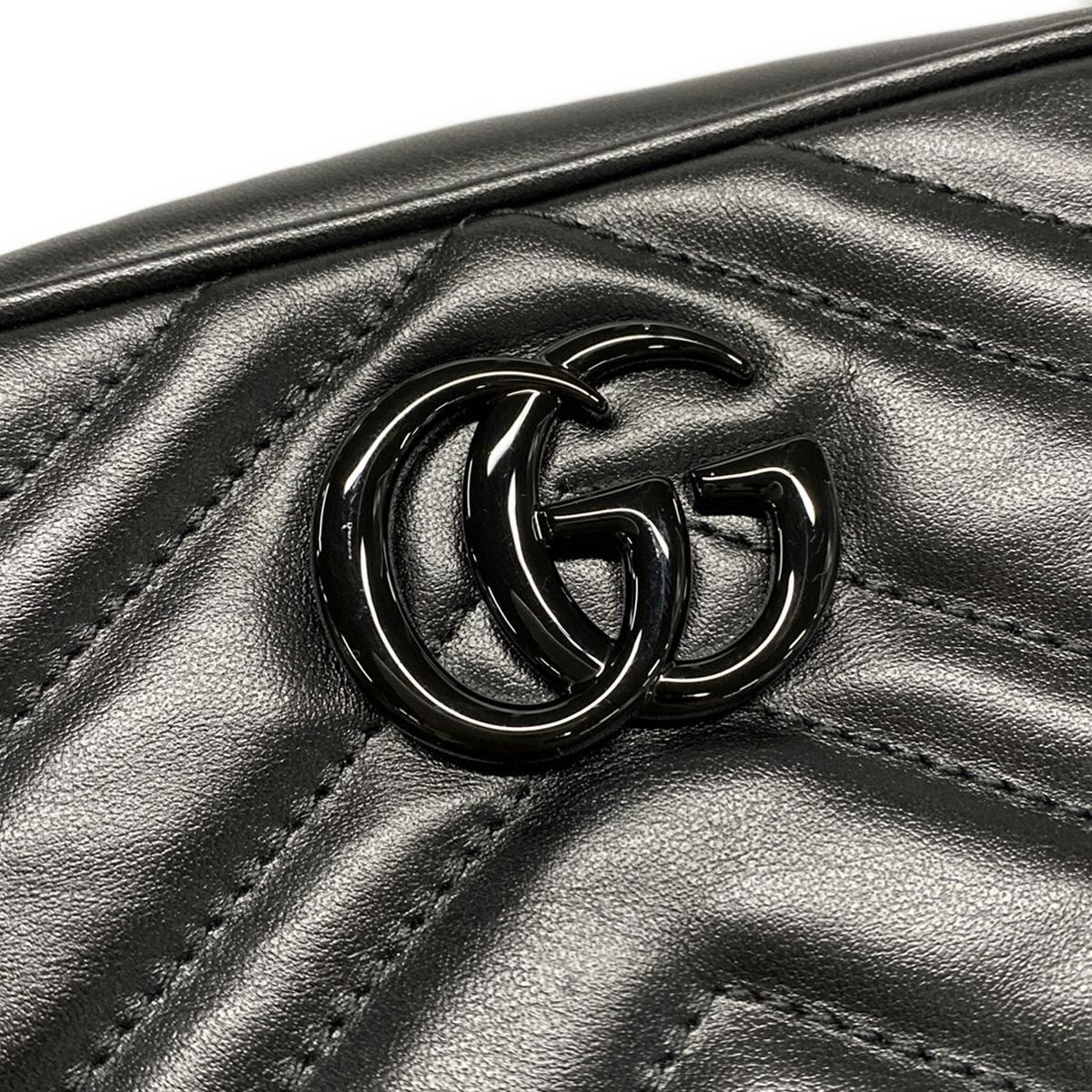 PRE-OWNED GG Marmont Mini Black Leather Crossbody Bag