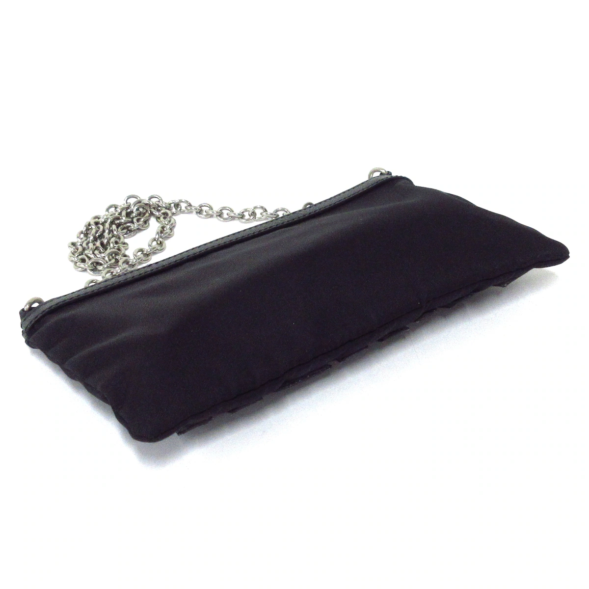 PRE-OWNED Logo Pouch Black Silver Nylon Leather