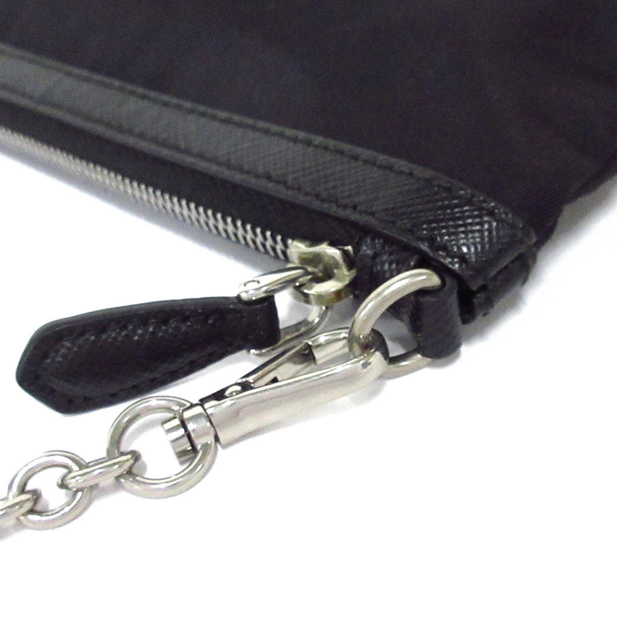 PRE-OWNED Logo Pouch Black Silver Nylon Leather