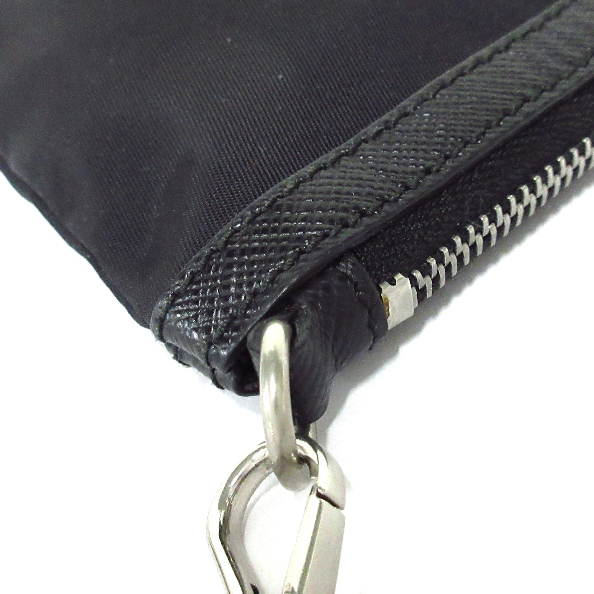 PRE-OWNED Logo Pouch Black Silver Nylon Leather