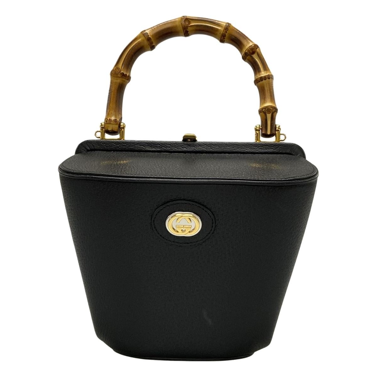 PRE-OWNED GG Small Bamboo Black Leather Bucket Bag