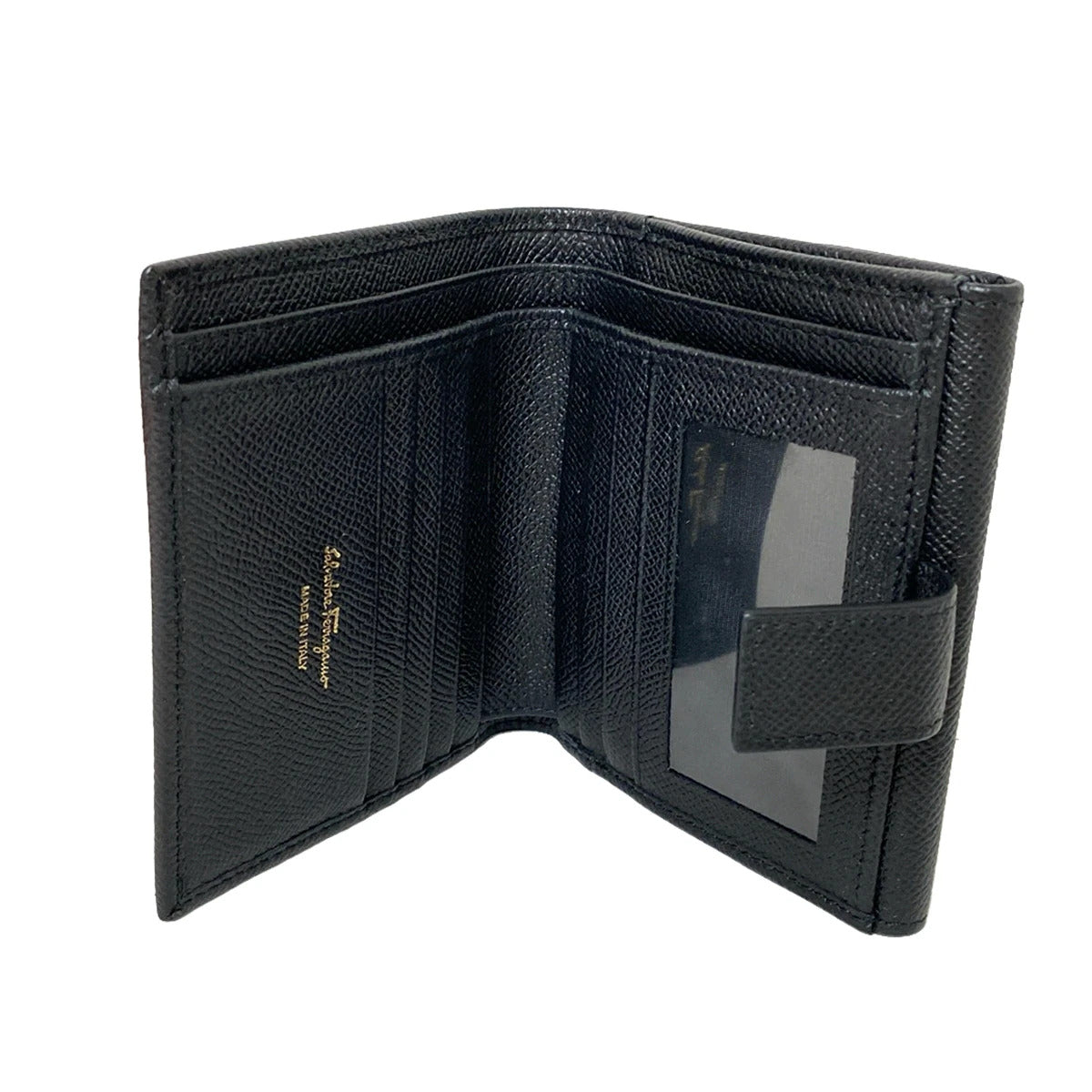 PRE-OWNED Gancini Gold Double Hook Black Leather Wallet