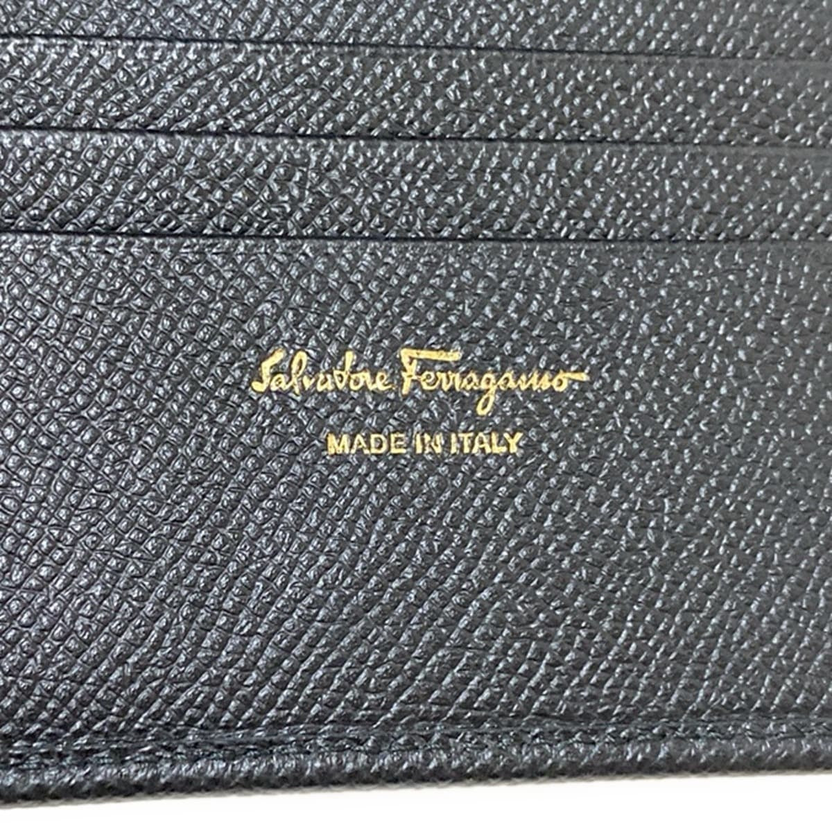 PRE-OWNED Gancini Gold Double Hook Black Leather Wallet