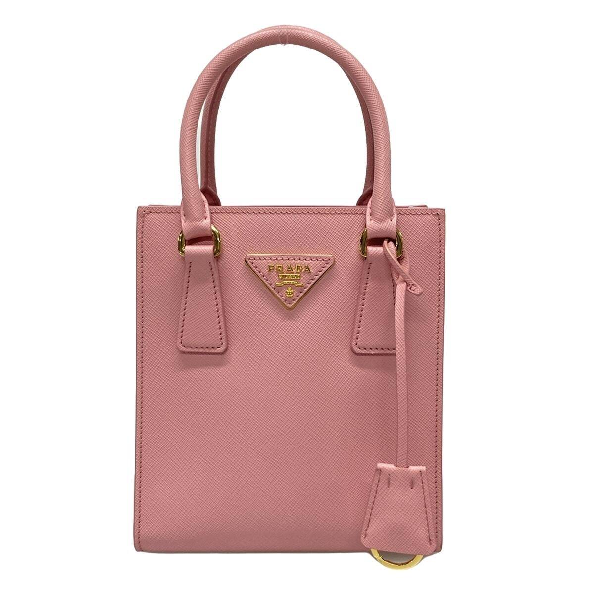 PRE-OWNED Triangle Logo Pink Saffiano Leather Shoulder Strap