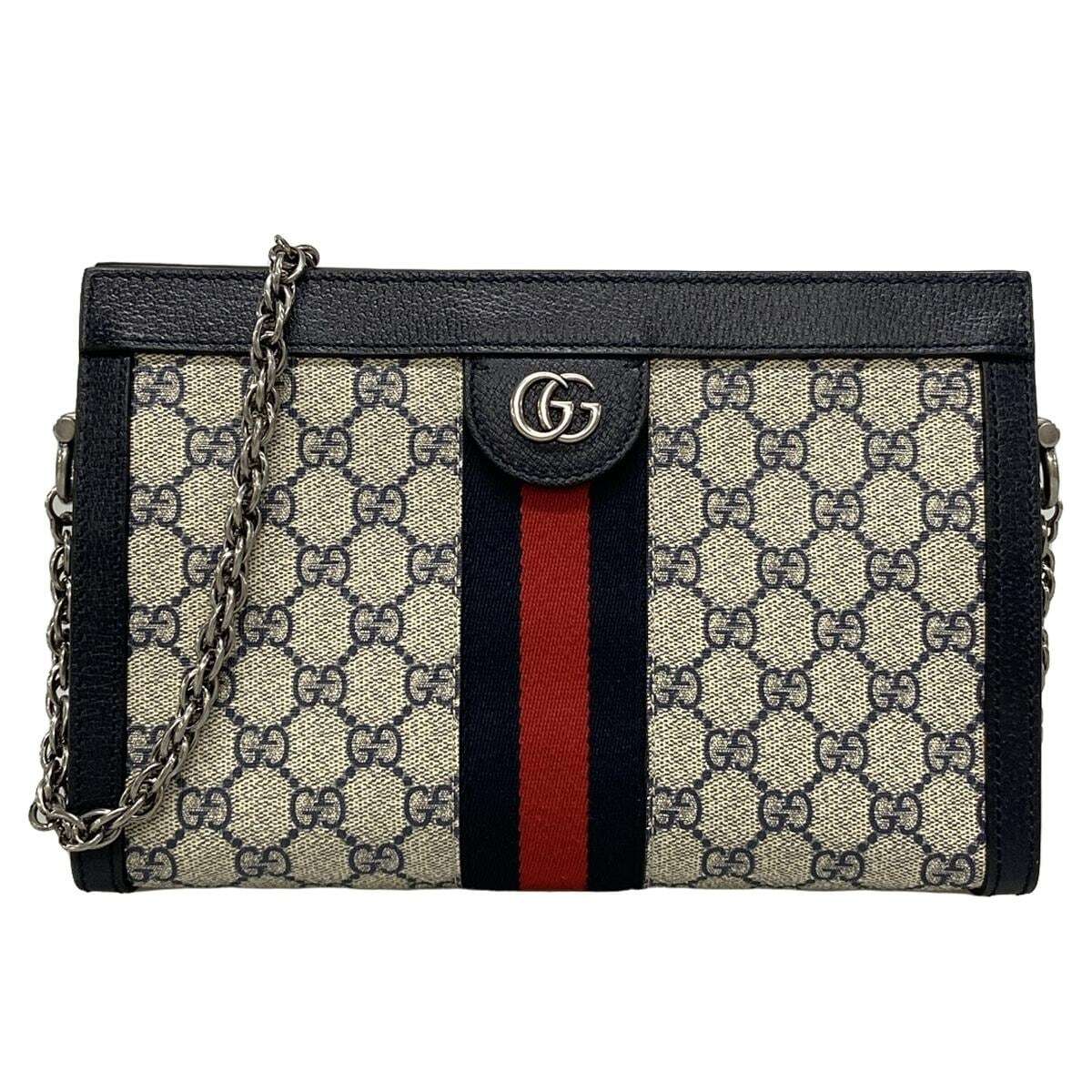Bolso de hombro pequeño de piel de PVC color azul marino oscuro y rojo GG Ophidia de segunda mano