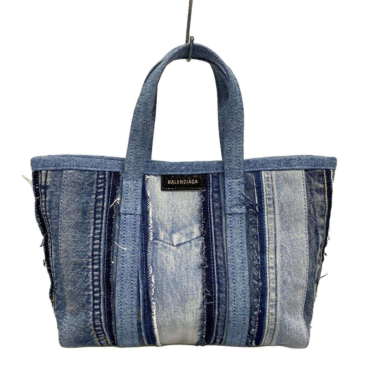 PRE-OWNED Barbes Small Light Blue Bourgeoisie Navy Denim Tote Bag