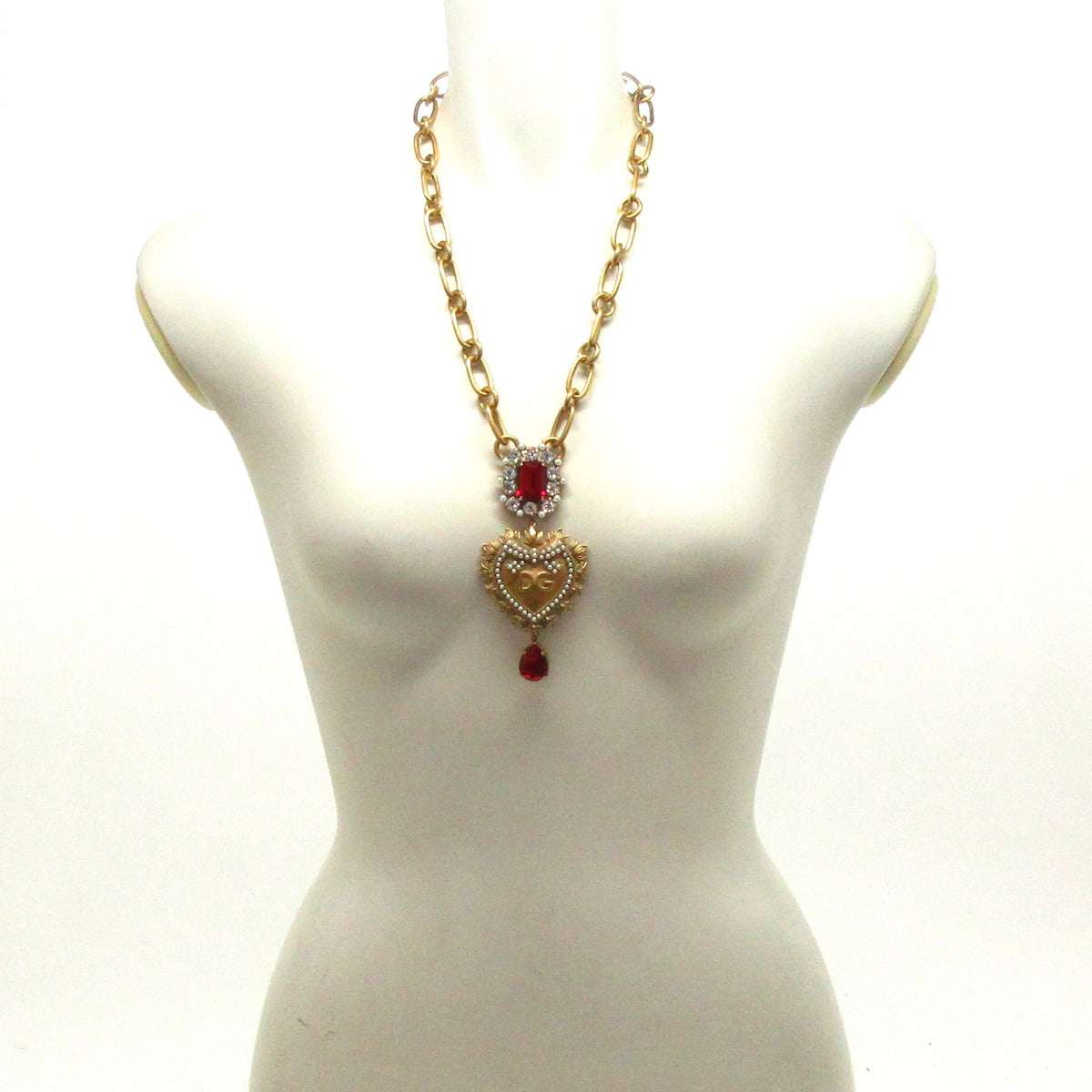 PRE-OWNED Gold Red Cream Hardware Rhinestones Devotion Necklace