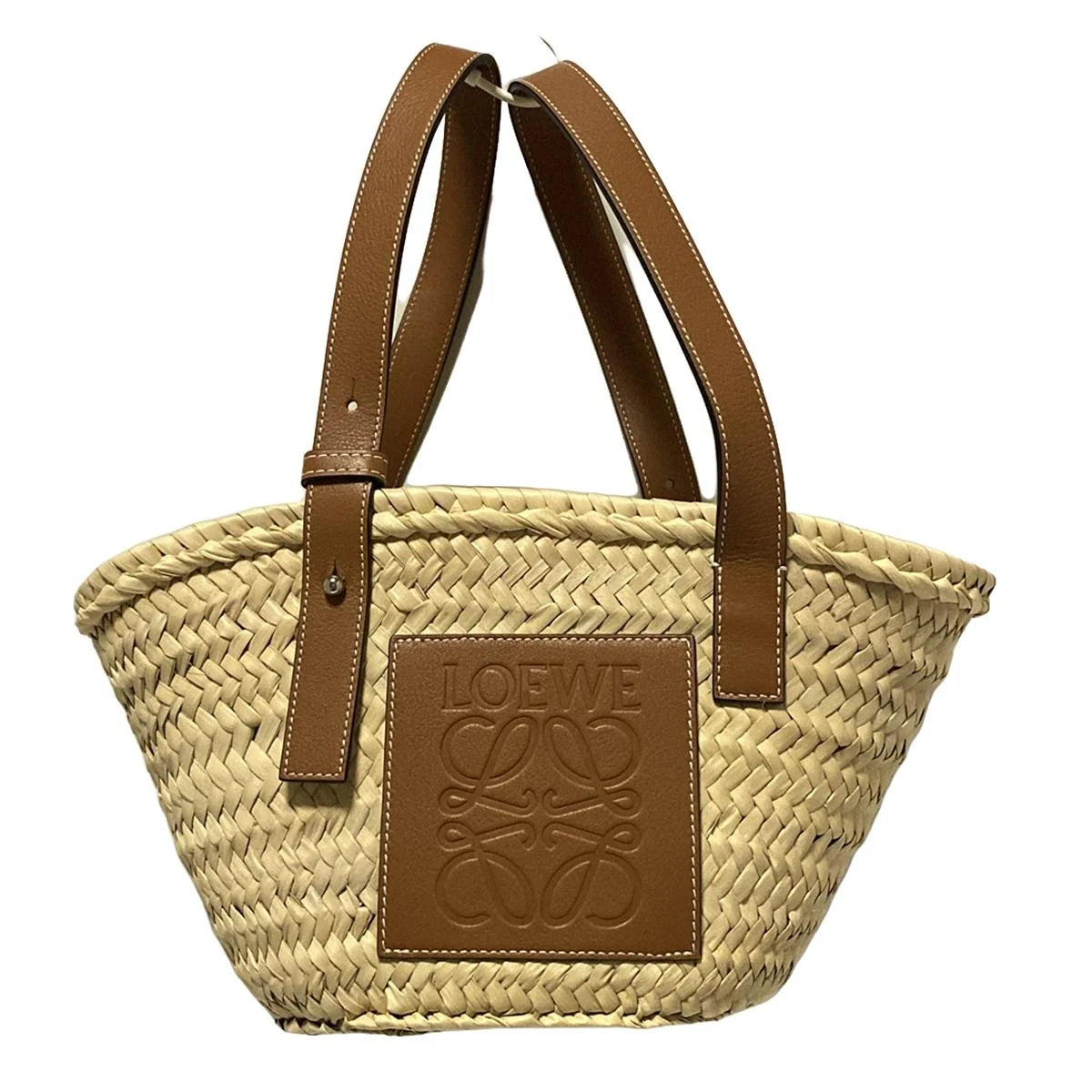 PRE-OWNED Natural Tan Calfskin Small Basket Tote Bag