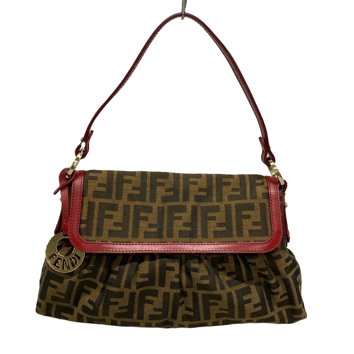 PRE-OWNED FF Zucca Dark Brown Bordeaux Jacquard Leather Shoulder Bag