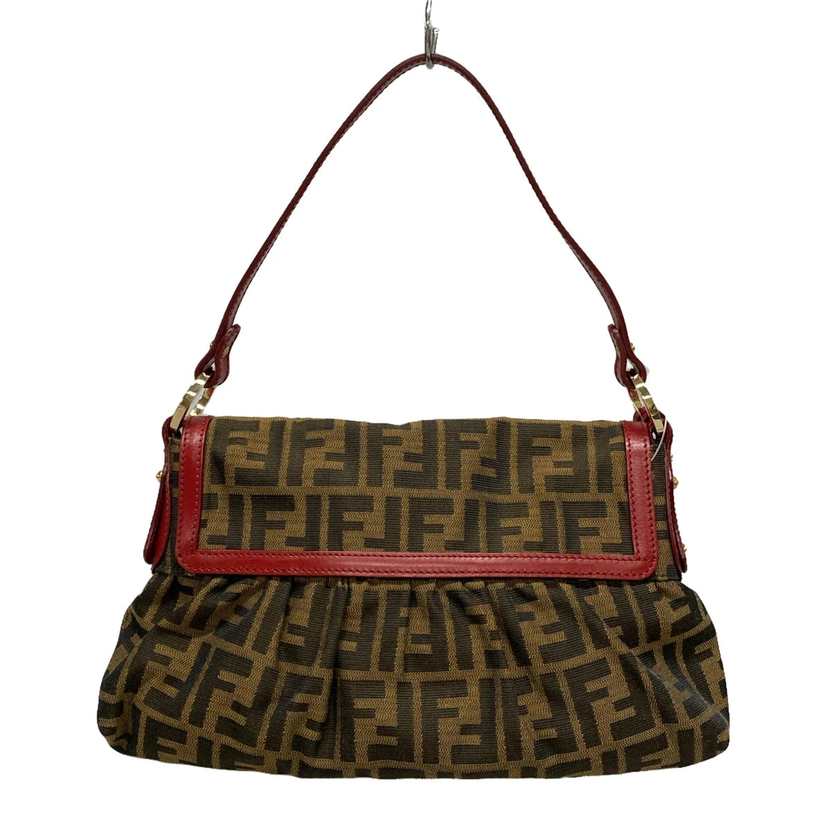 PRE-OWNED FF Zucca Dark Brown Bordeaux Jacquard Leather Shoulder Bag