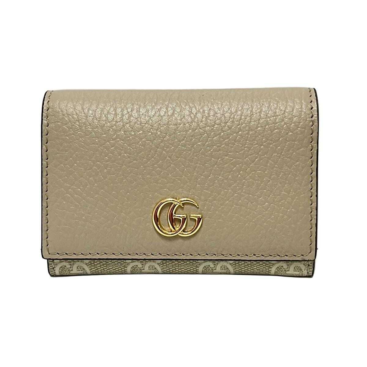 Estuche para tarjetas GG Marmont beige crema de PVC de cuero USADO