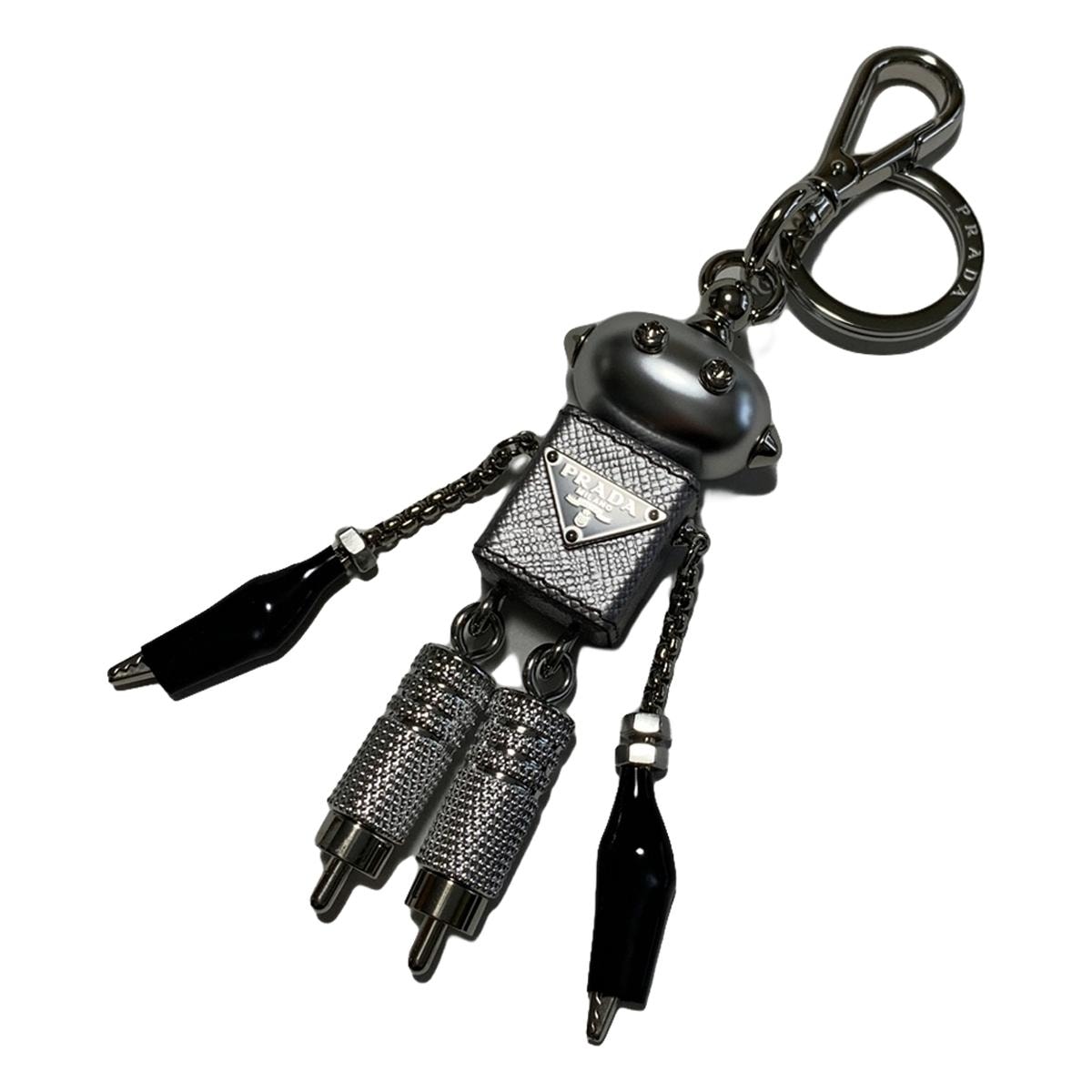 PRE-OWNED Bag Charm Silver Black Hardware Leather