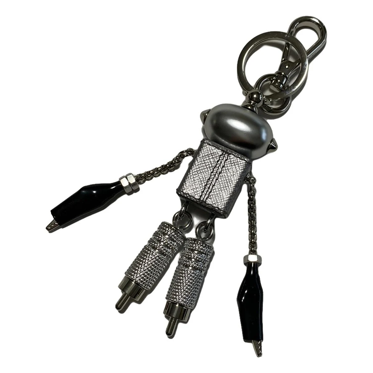 PRE-OWNED Bag Charm Silver Black Hardware Leather