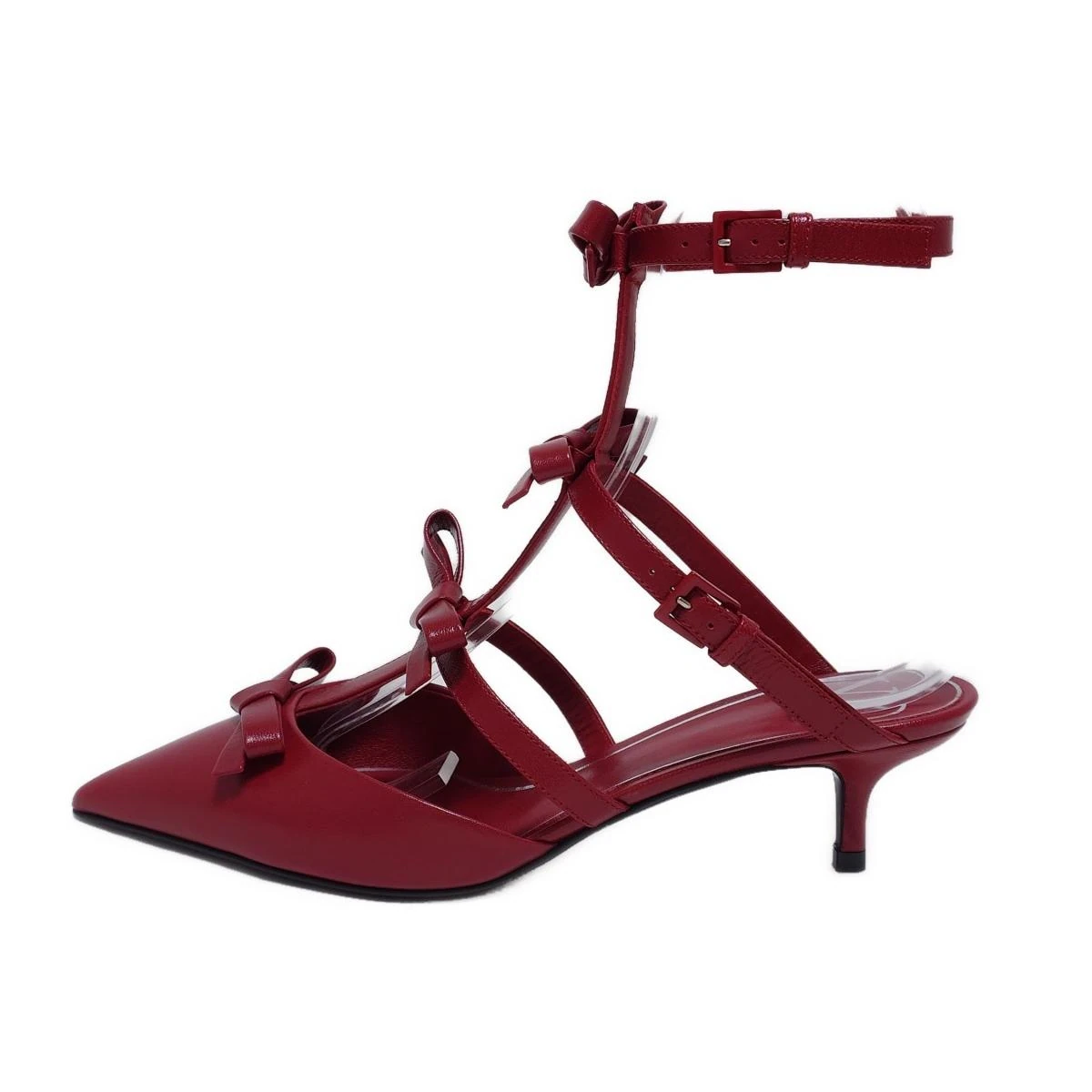 PRE-OWNED Bordeaux Nappa Bow Gladiator Sandals