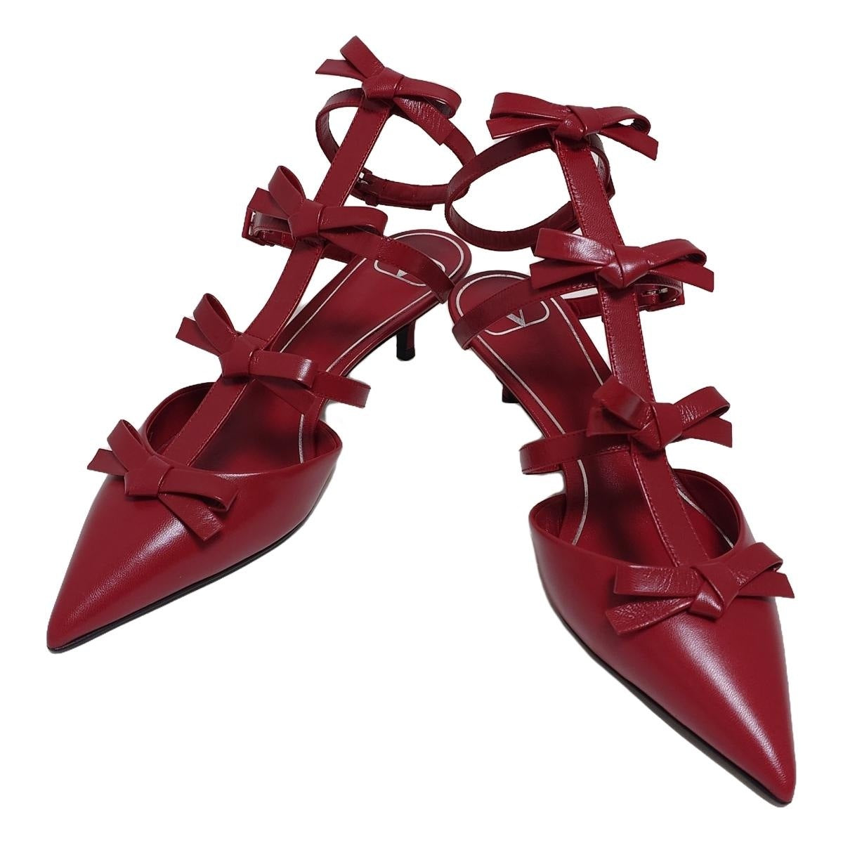 PRE-OWNED Bordeaux Nappa Bow Gladiator Sandals