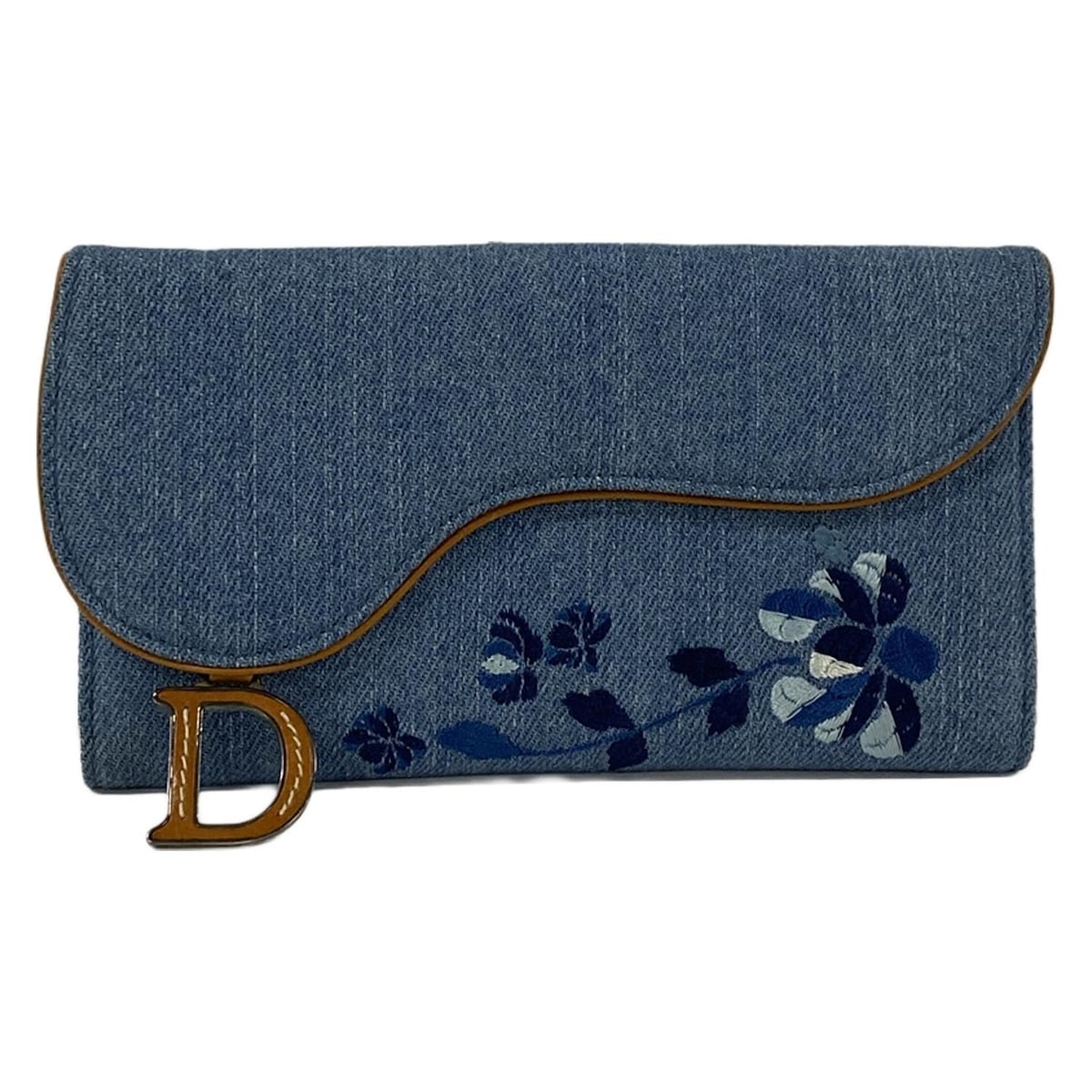 Cartera larga tipo sillín de mezclilla jacquard azul de segunda mano