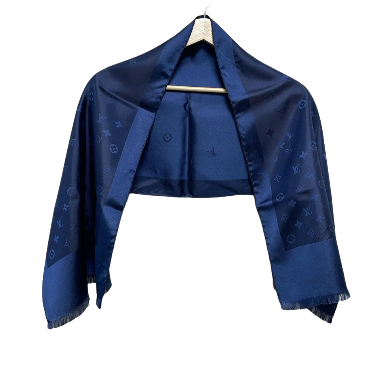PRE-OWNED LV Silk Wool Monogram Shawl Night Blue