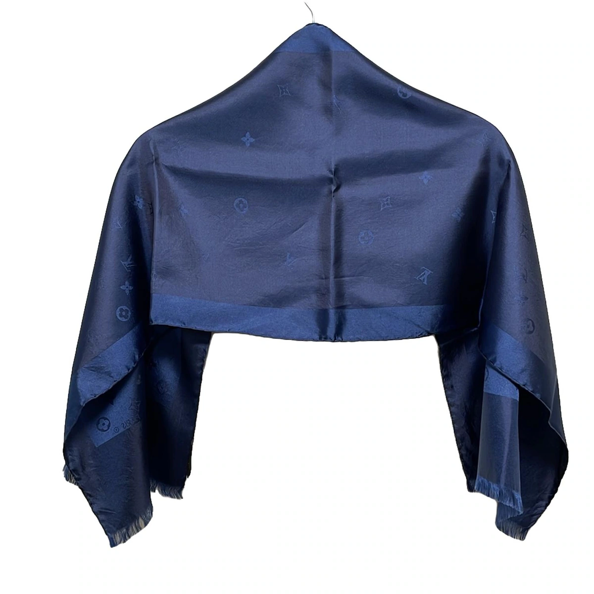 PRE-OWNED LV Silk Wool Monogram Shawl Night Blue