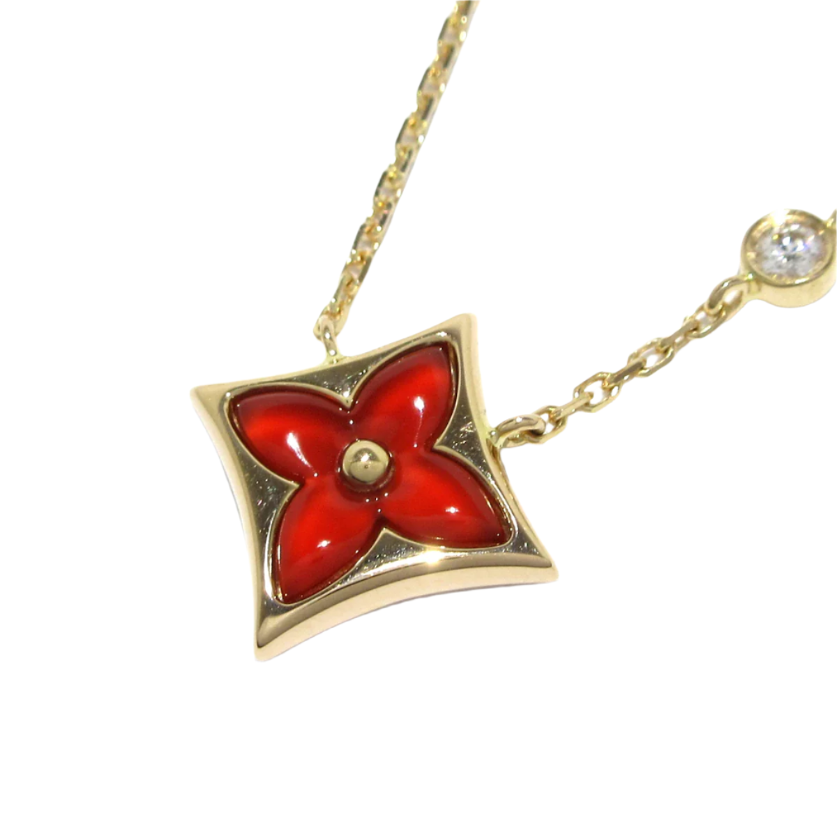 Collar con colgante de estrella BB en color flor de color cornalina y diamantes de 18 quilates de LV USADO