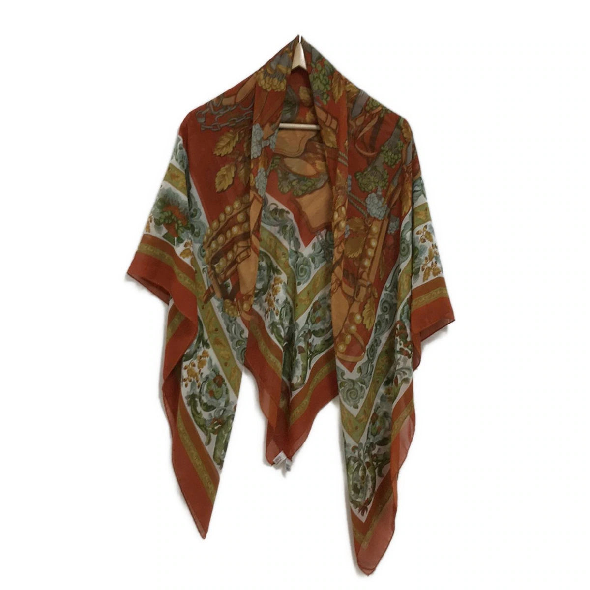 PRE-OWNED Multi Brown and Orange with Flowers Pattern Scarf