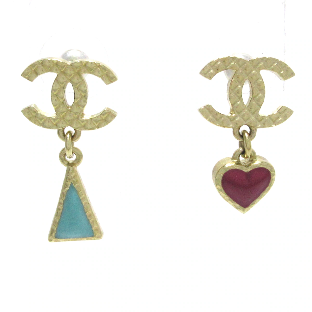 Pendientes colgantes triangulares con forma de corazón CC de resina, dorados, verdes y rojos, USADOS