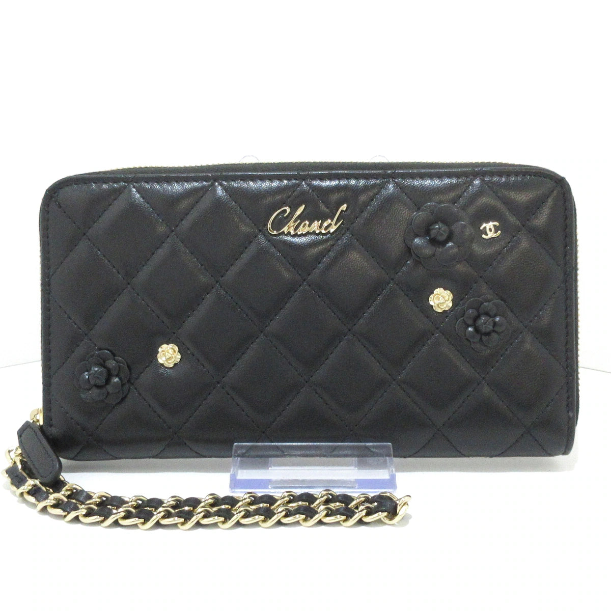 Cartera larga Camelia de piel de cordero negra CC USADA
