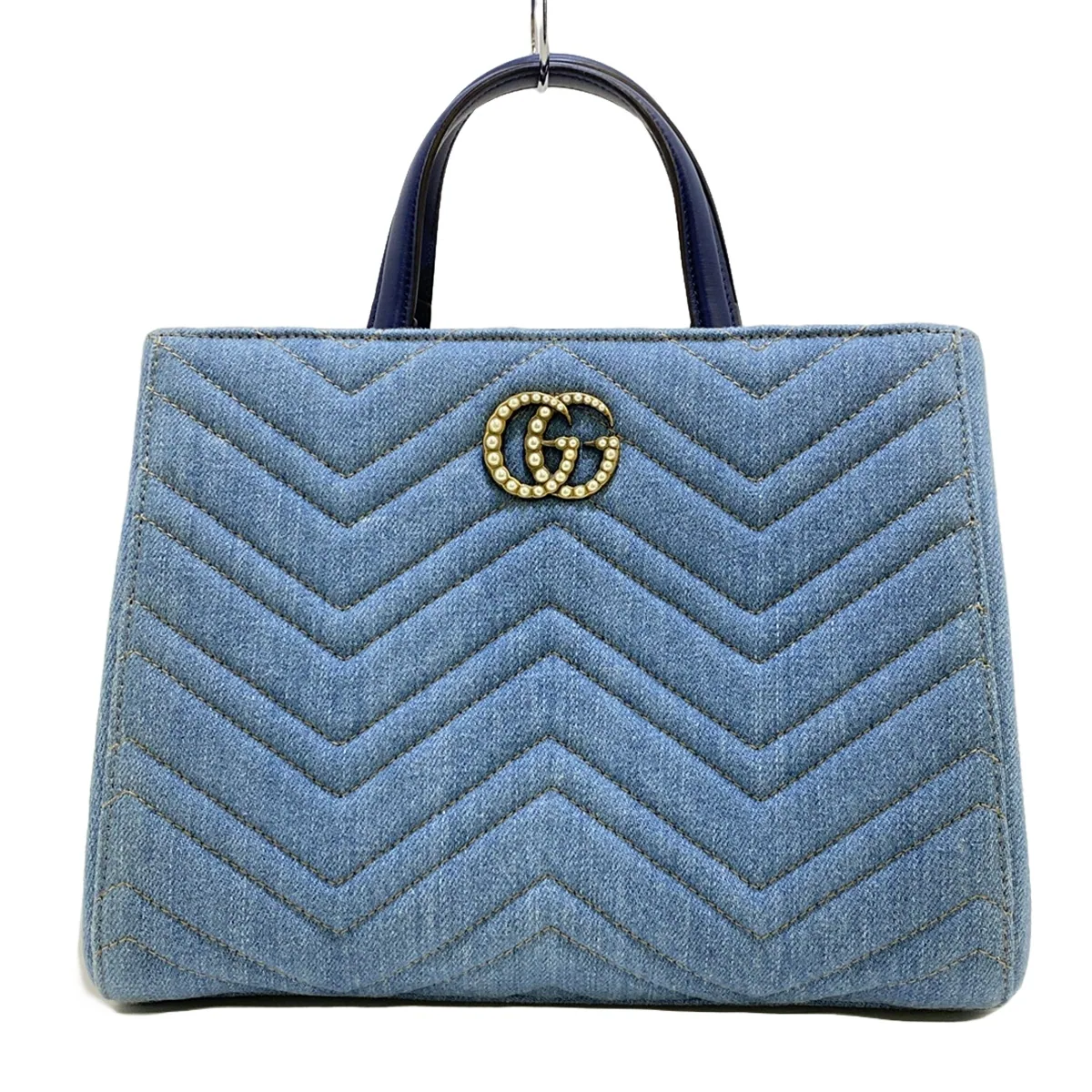 GUCCI - Bolso de mano GG Marmont de piel vaquera azul marino