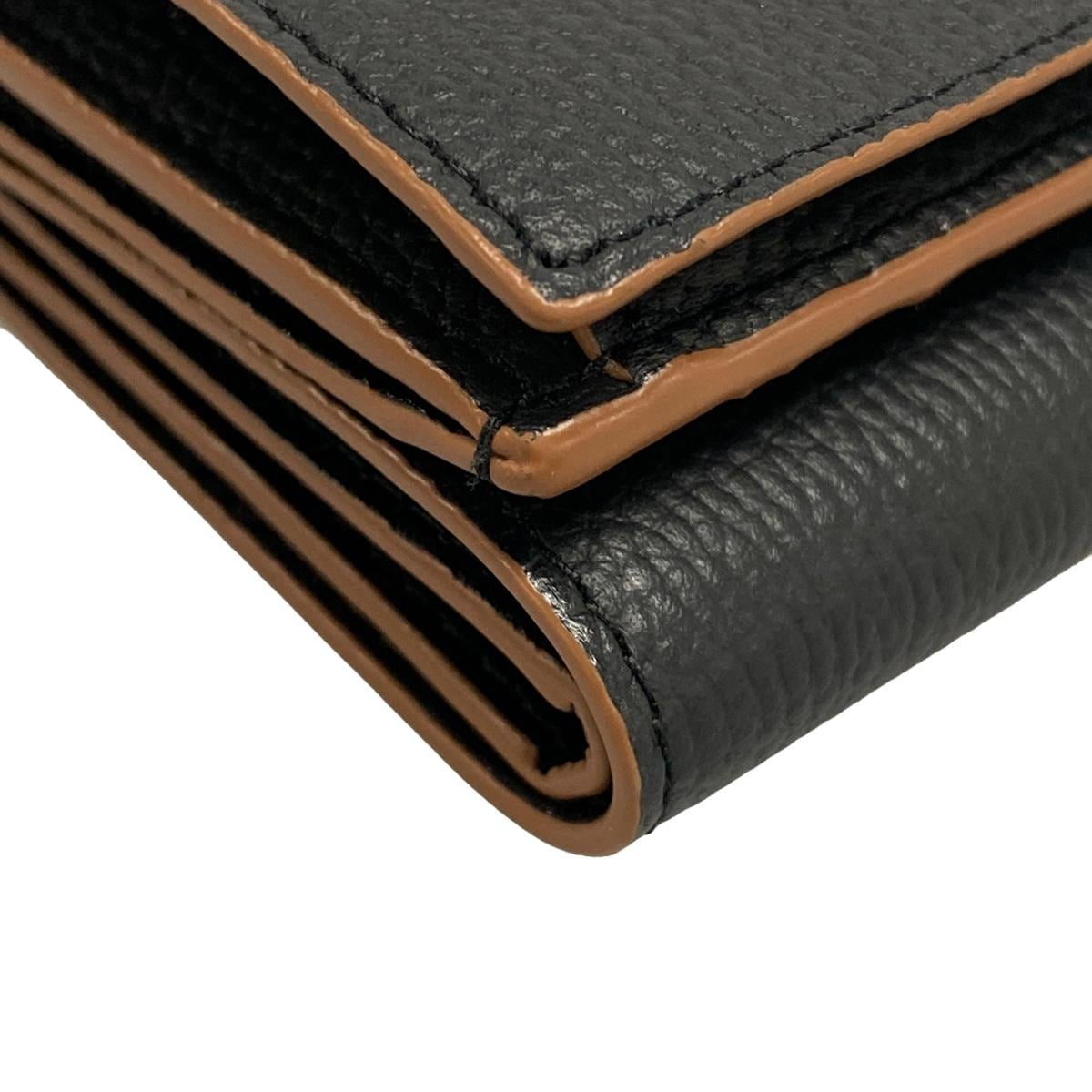 PRE-OWNED Black Brown Pebble Grain Calf Anagram Trifold Wallet