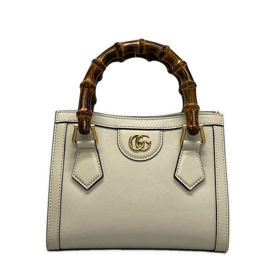 PRE-OWNED GG Diana Mini Cream Leather Tote Bag