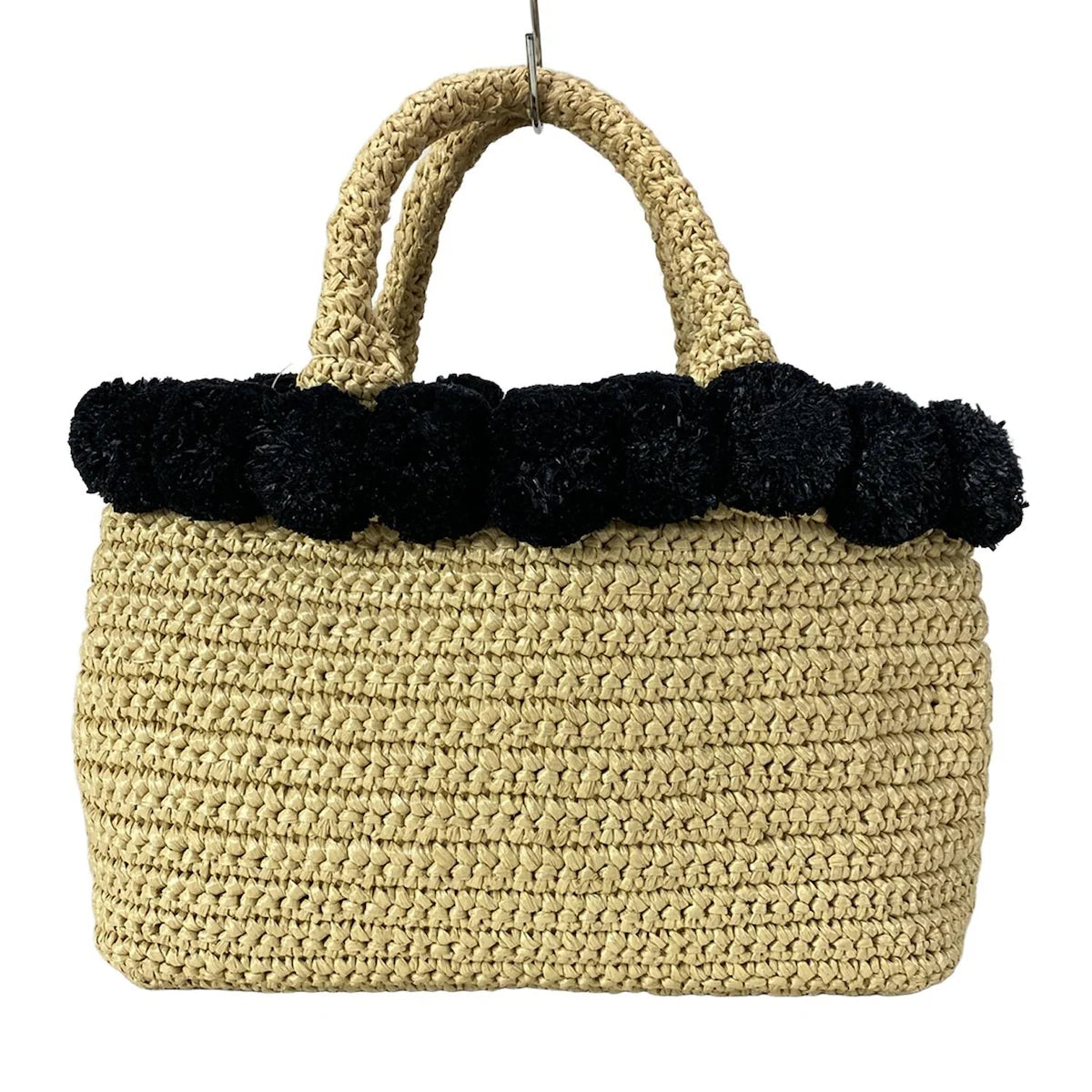 PRE-OWNED Beige & Black Raffia Tote Bag