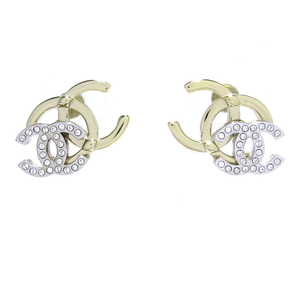 PRE-OWNED CC Coco Earrings Gold Clear Hardware Rhinestones