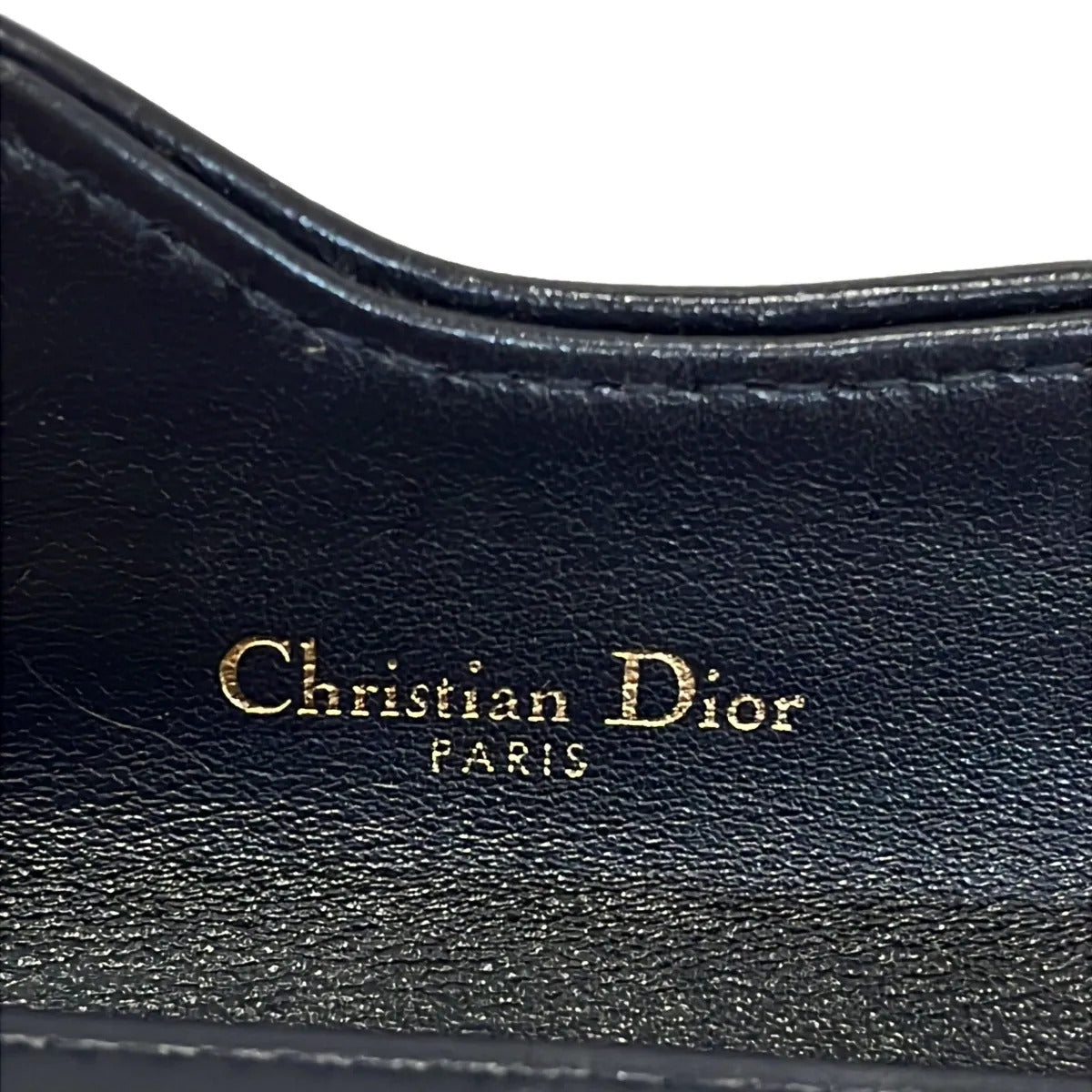 PRE-OWNED Saddle Flap Cream Navy Jacquard Leather Card Holder