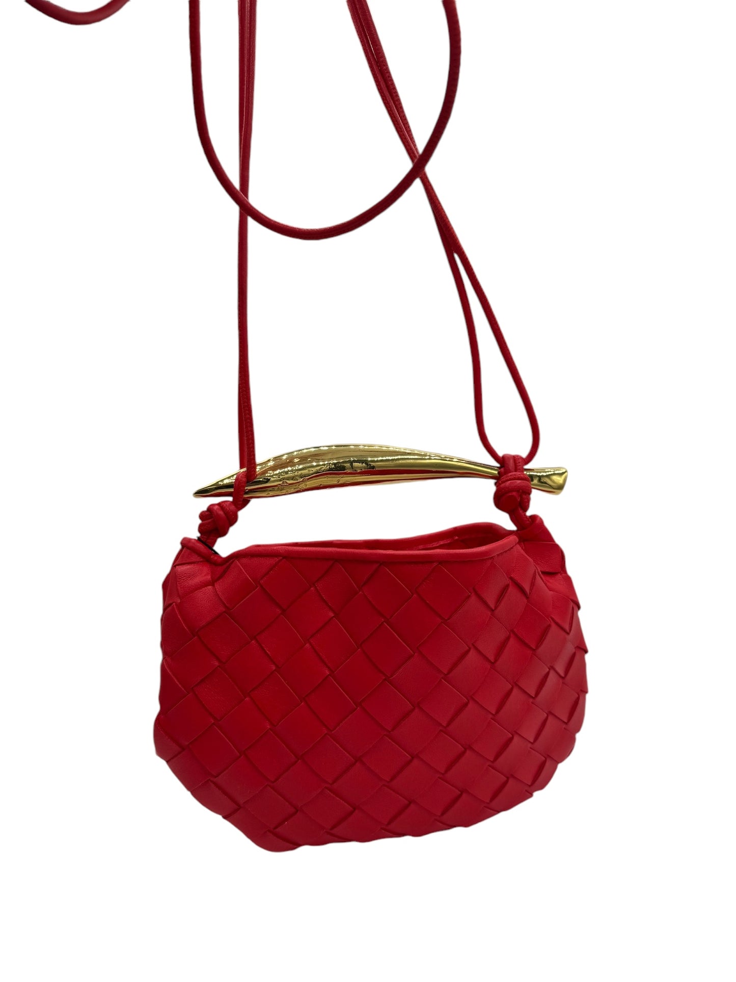 PRE-OWNED Red Nappa Intrecciato Mini Sardine Vernis Crossbody Bag