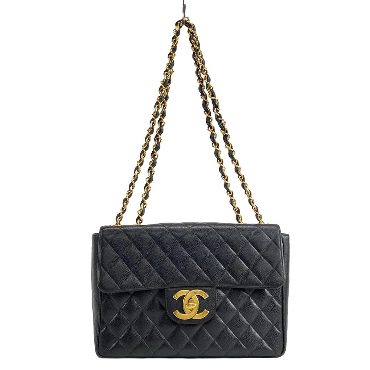 Bolso de hombro grande CC Matelasse negro con solapa y una sola solapa USADO
