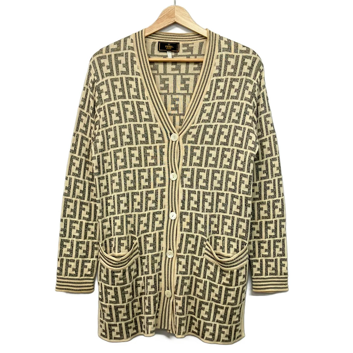 PRE-OWNED FF Zucca Cardigan White Dark Gray Women