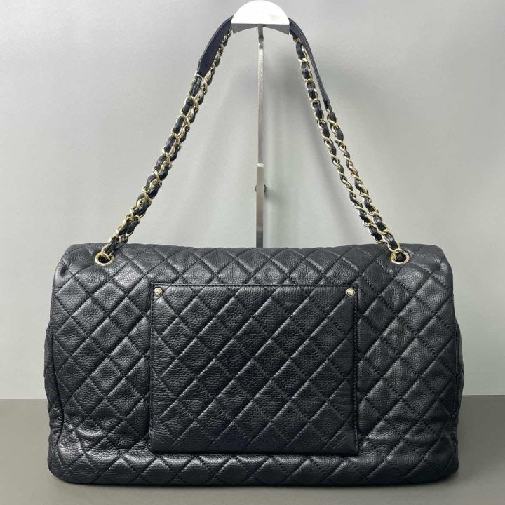PREOWNED- CC Calfskin Quilted XXL Travel Flap Bag – Black PART 2