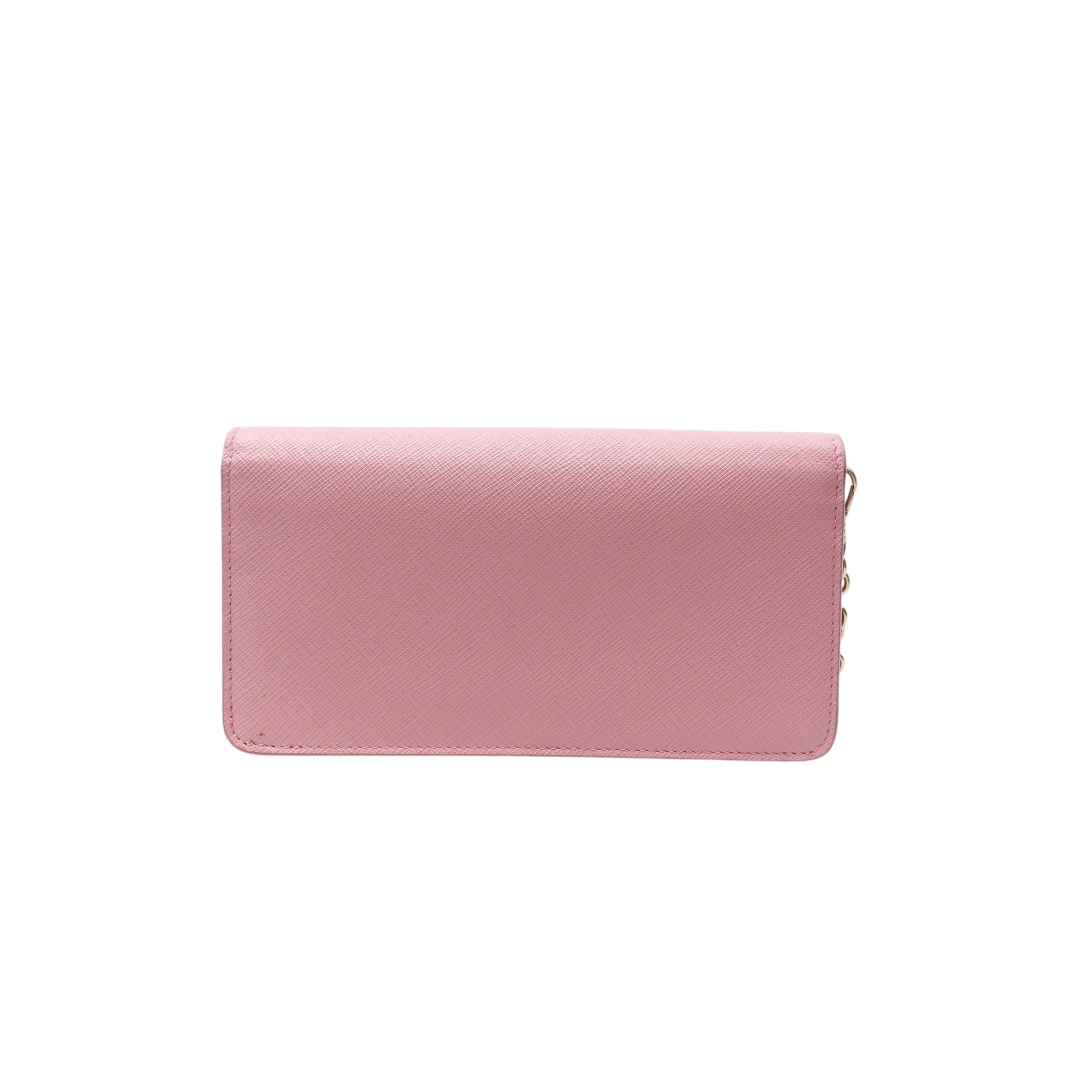 PRE-OWNED Pink Saffiano Leather Wallet on Chain