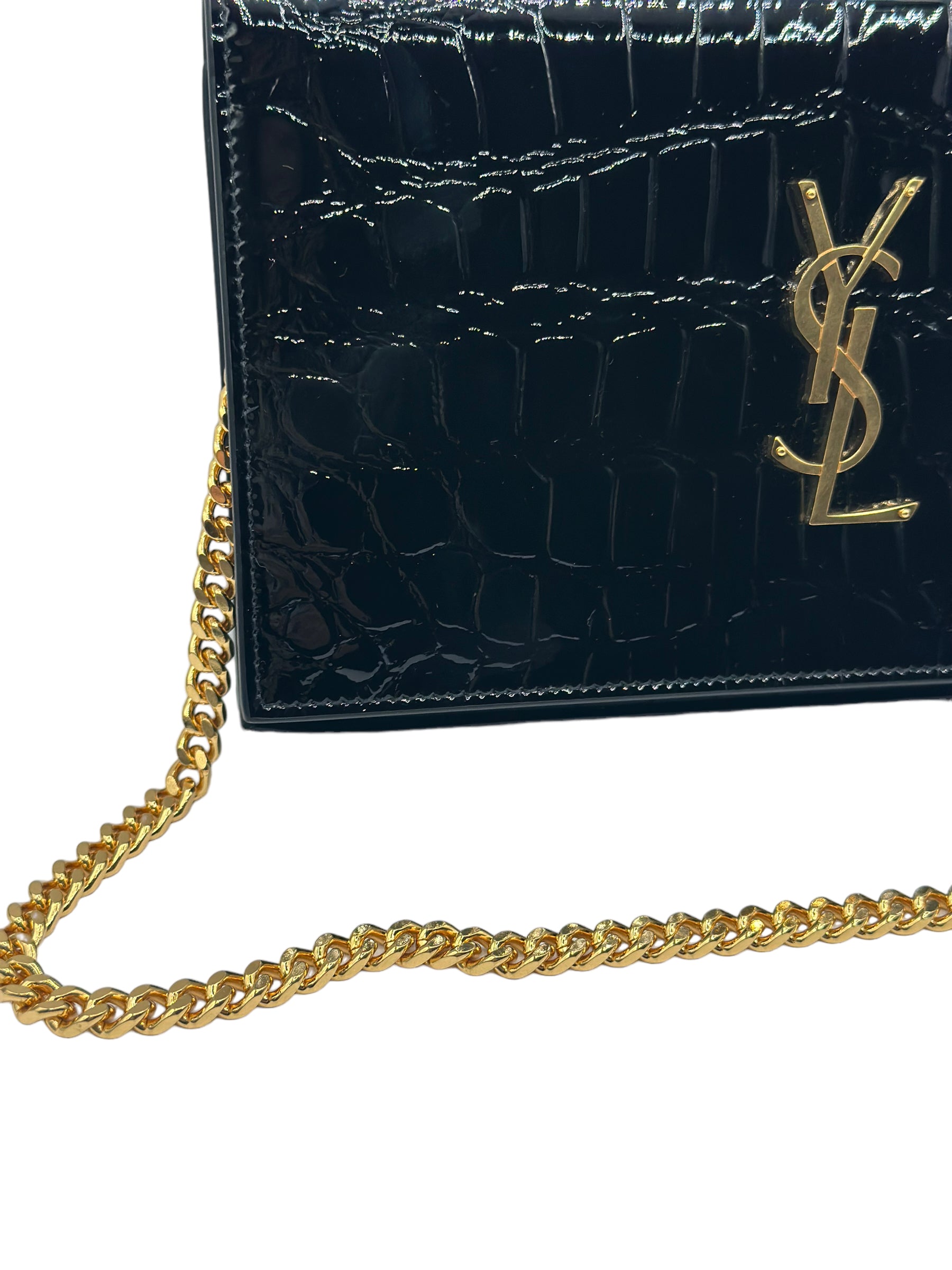 SAINT LAURENT - Monogramme Embossed Croc Chain Wallet