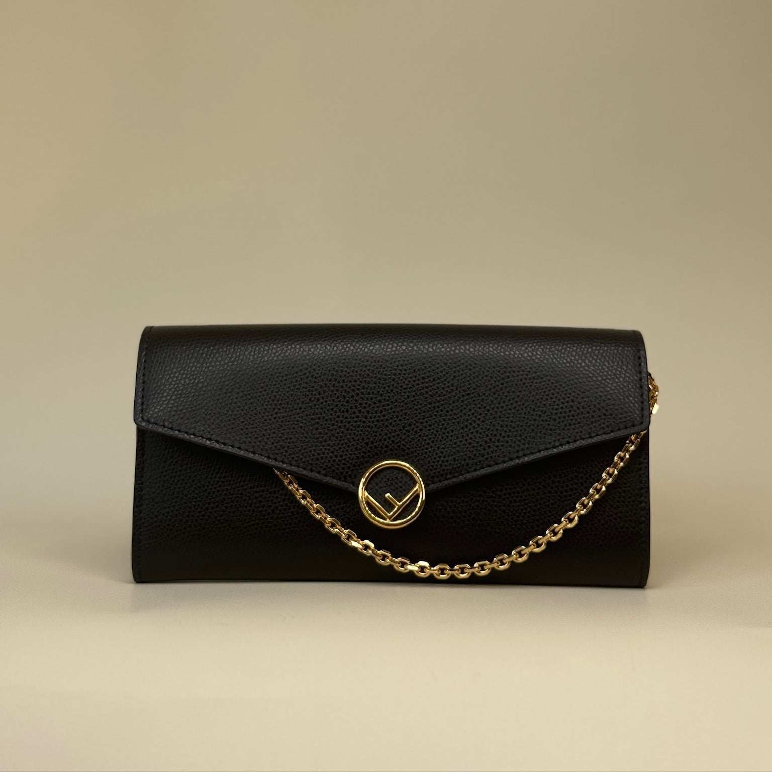 PRE-OWNED Black Leather F is Fendi Wallet on Chain