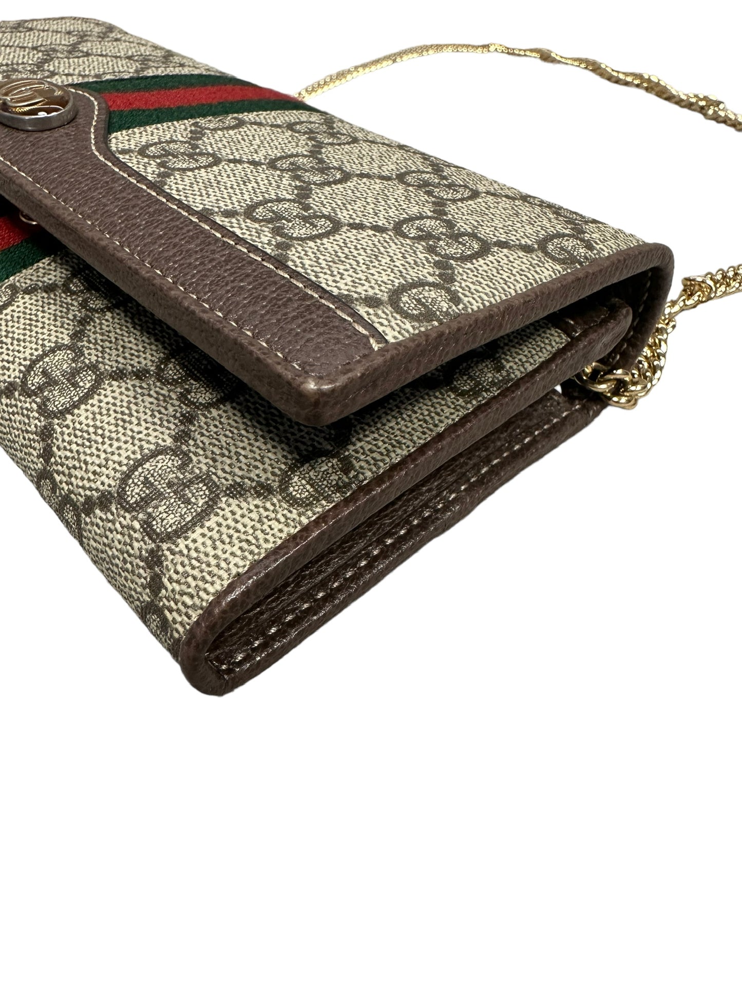 GUCCI- Ebony GG Supreme Canvas Ophidia GG Chain Wallet