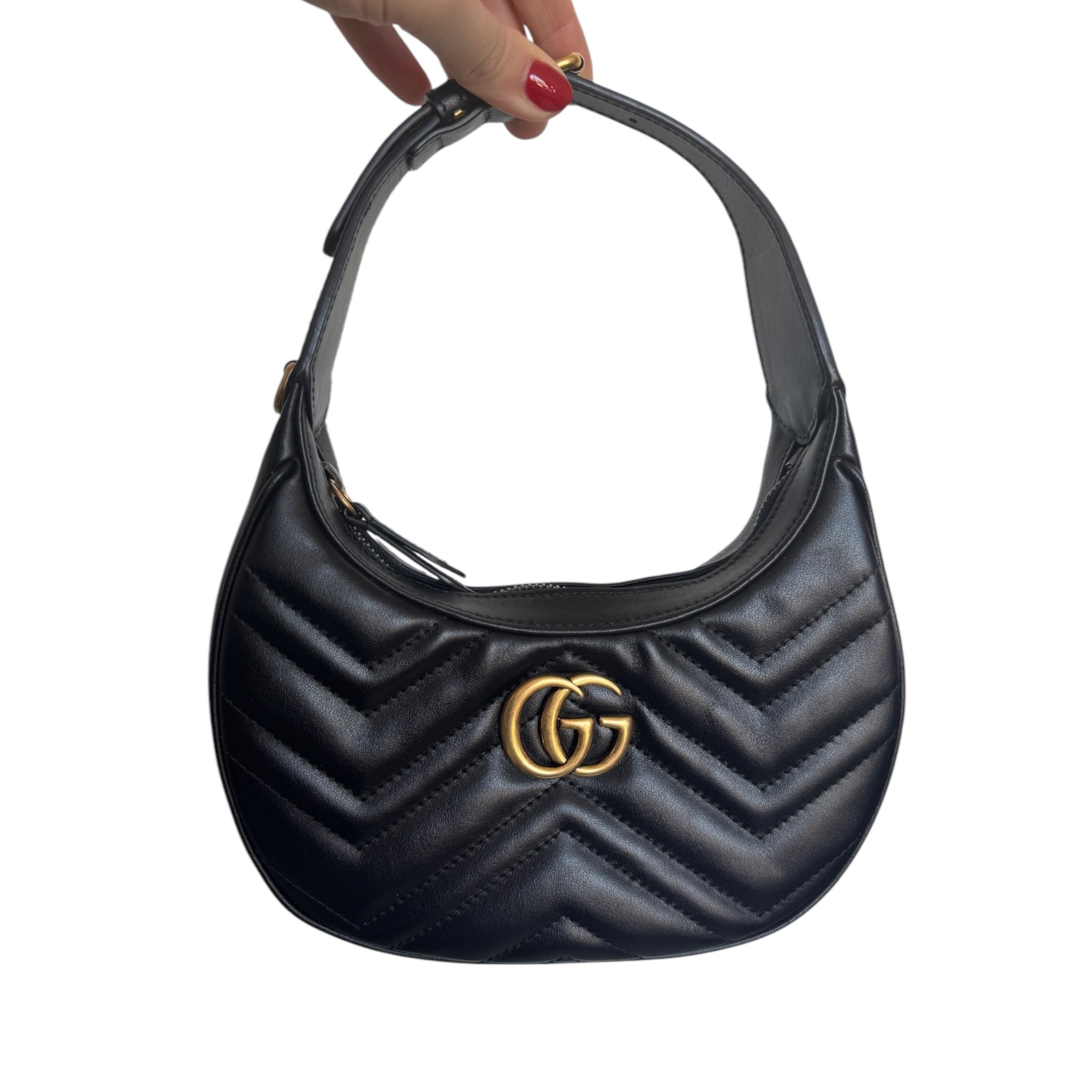 Bolso de hombro Marmont mini de piel matelasse negra GG USADO