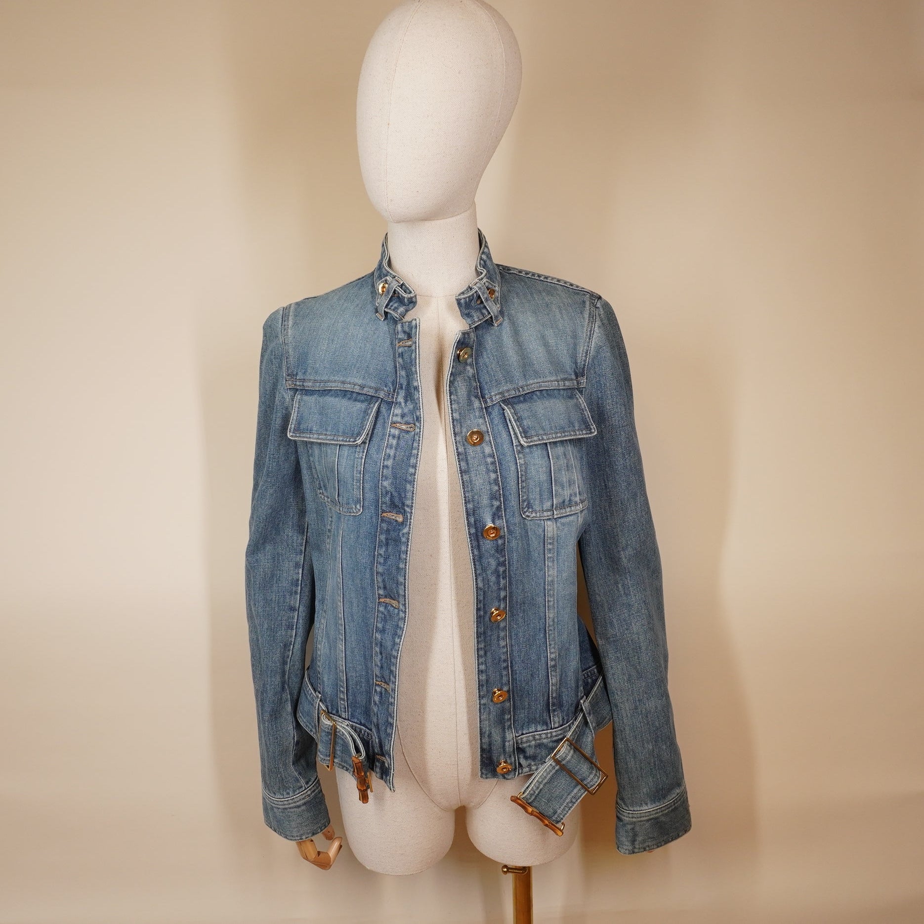 PRE-OWNED GUCCI Bamboo Belt Denim Jacket S-M