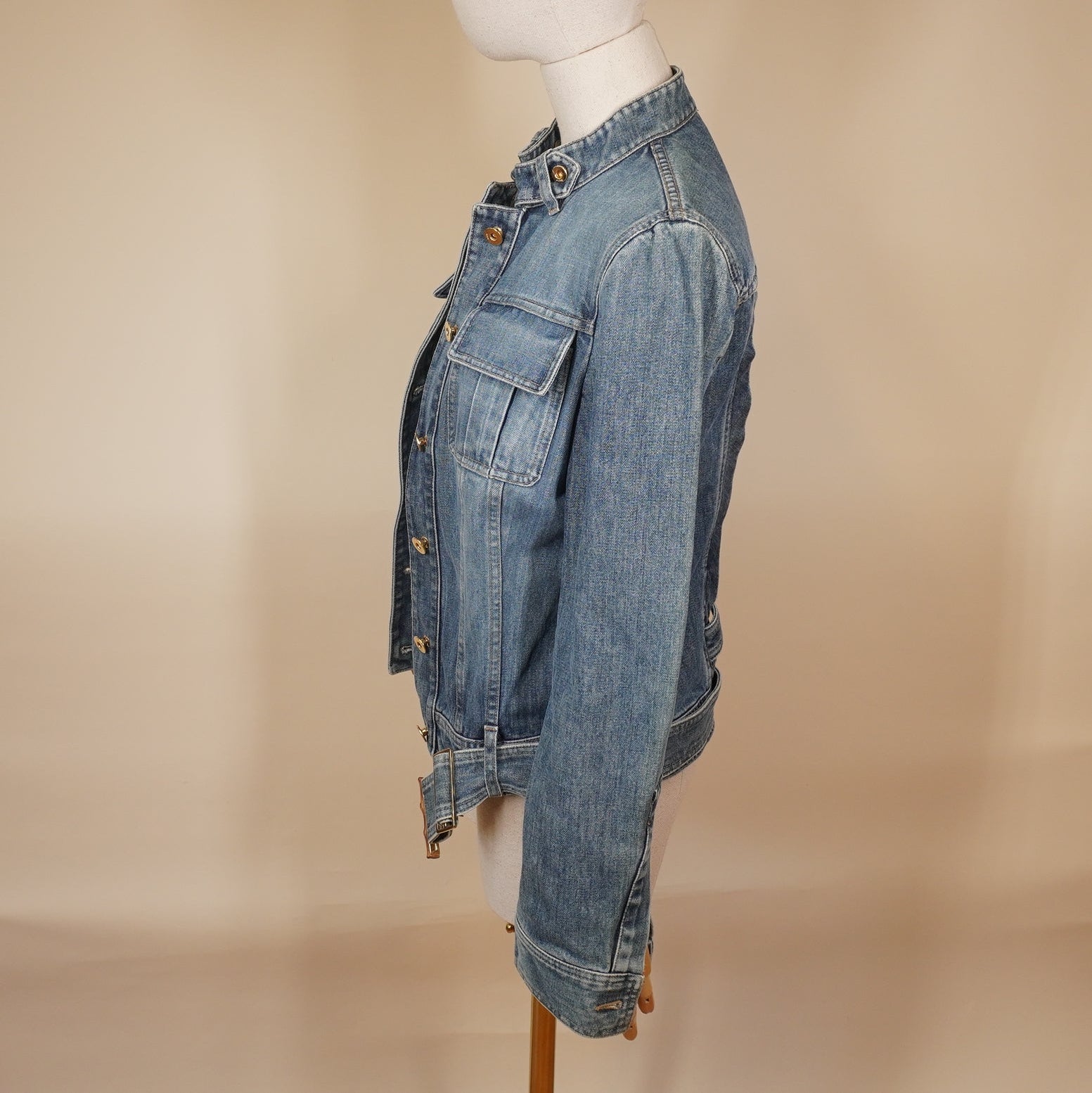 PRE-OWNED GUCCI Bamboo Belt Denim Jacket S-M