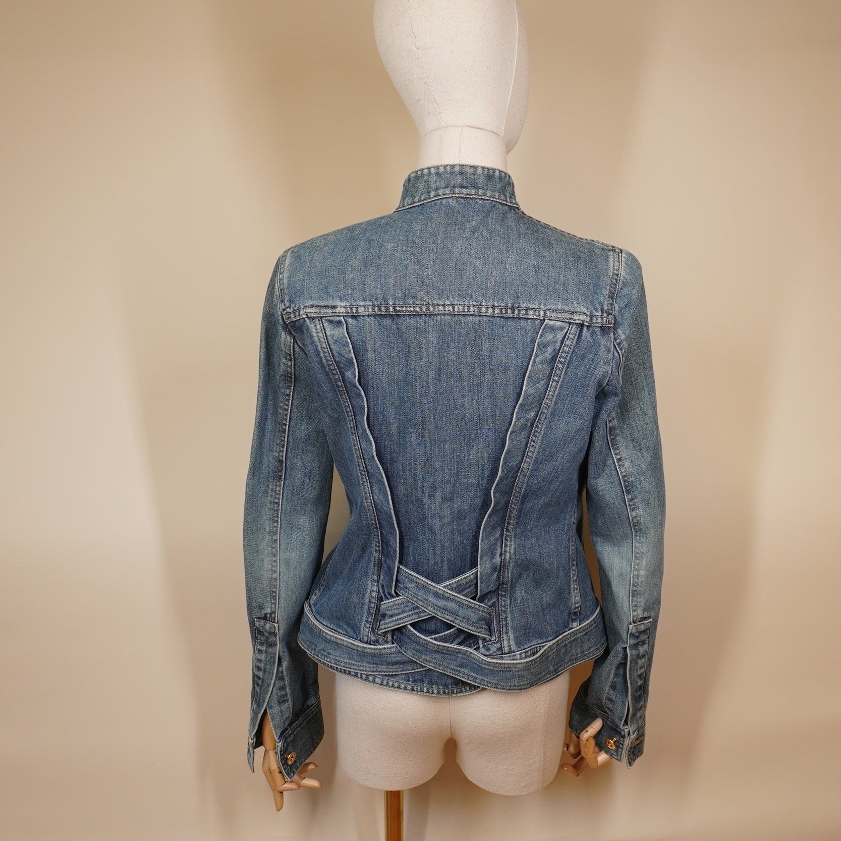PRE-OWNED GUCCI Bamboo Belt Denim Jacket S-M